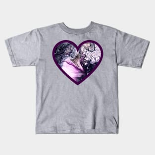 Purple/Grey Paint Pour Heart Kids T-Shirt